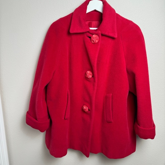 Vintage Wrubels 100% Virgin Wool Button Down‎ Coat Red - Picture 6 of 14